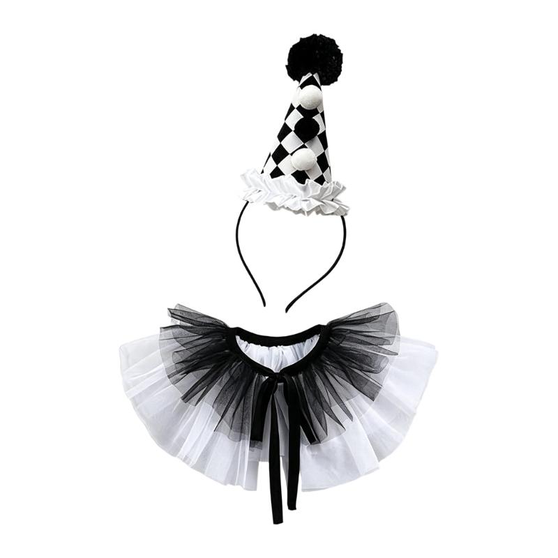 Set cu Bentiță și Guler Pălărie de Petrecere pentru Costum de Halloween, 2 Piese Accesorii Cosplay pentru Adulți, Copii, Petrecere Școlară alb/negru