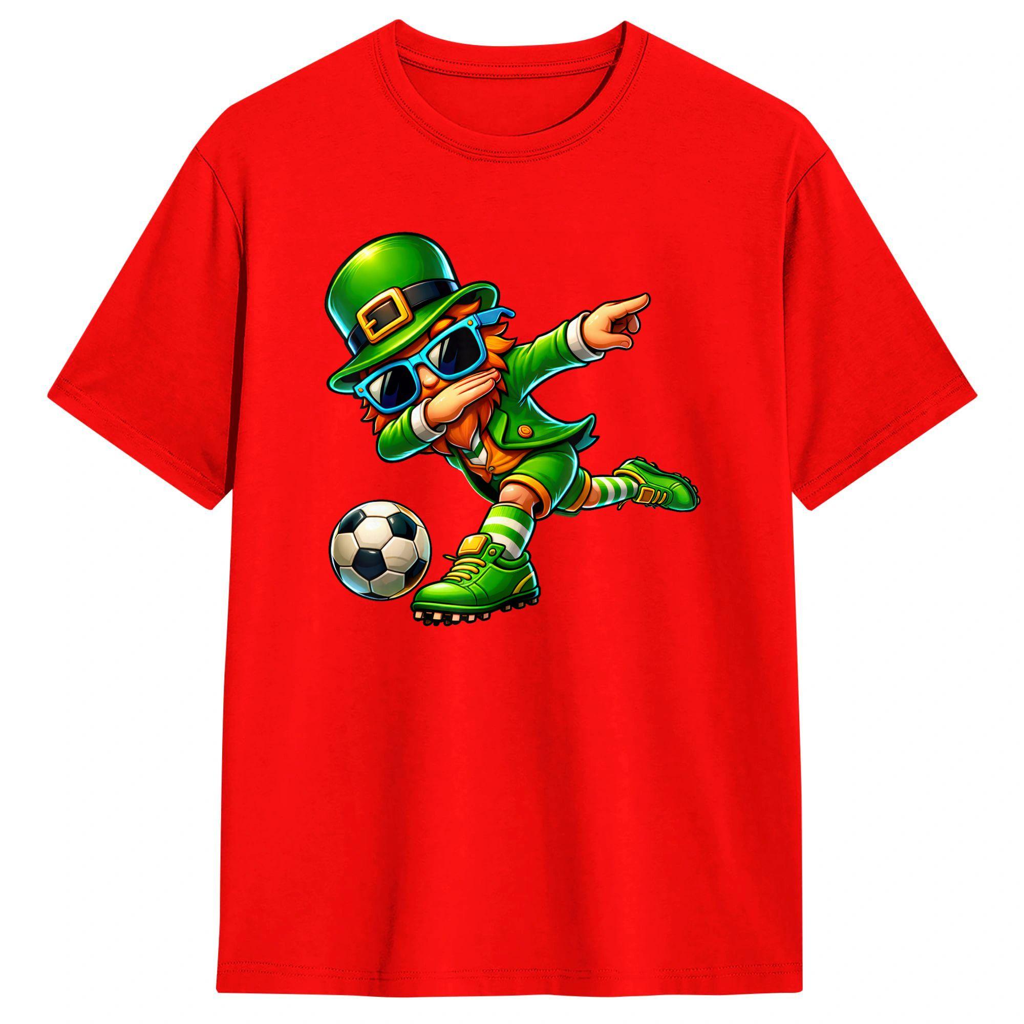 Unisexs Funny Leprechaun Playing Soccer St Patrick Day T Shirt Cotton Clothing Vintage Short Sleeve Crew Neck Tees Unique TShirt L