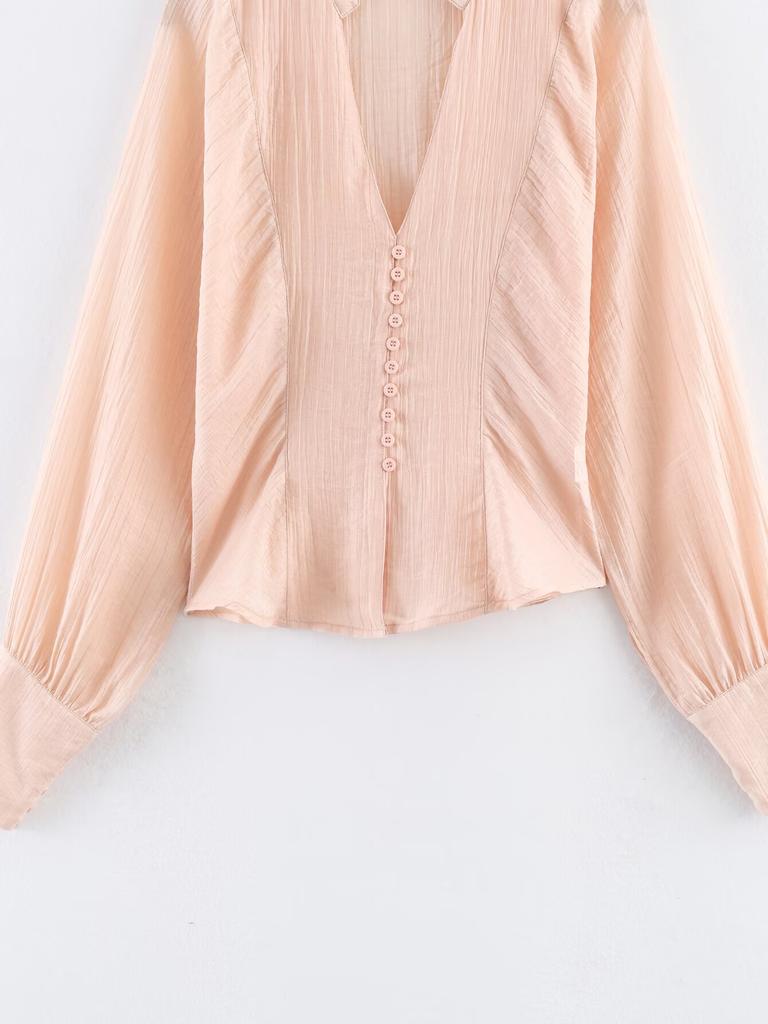 European and American Style, New Women's Clothing, Foreign Style, Fashionable, Versatile, Button-decorated Waist Shirt