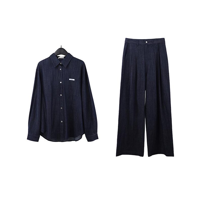 

Комплект женской джинсовой рубашки и джинсов The Mind - Ранняя весна 2025, Повседневный костюм-двойка в корейском стиле (T228) Shirt One Size джинсовый синий