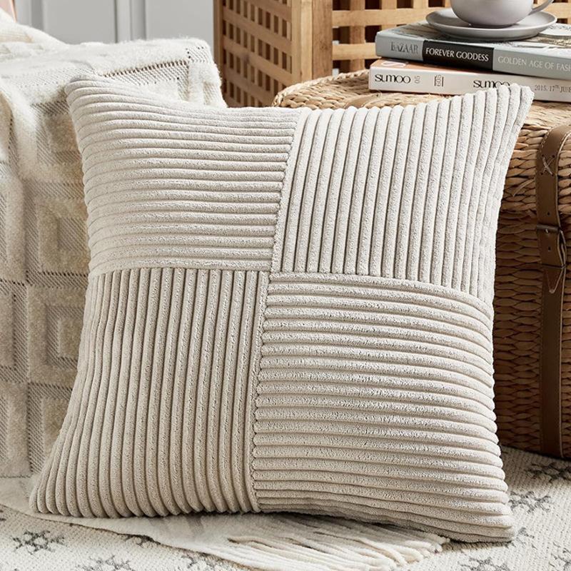 2pcs Bohemian Style Corduroy Striped Pillowcases 18x18 Inch Stripes for Sofa, Bedroom, Living Room - Fall Home Decor, Decorative Pillowcases