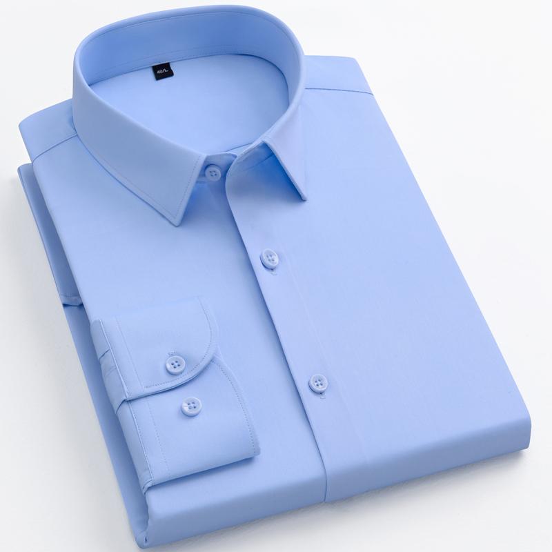 Classic Solid Men's Four Seasons Regular Fit Long-sleeved Dress Shirt, Business Formal Style, Slight Stretch Comfortable Modal