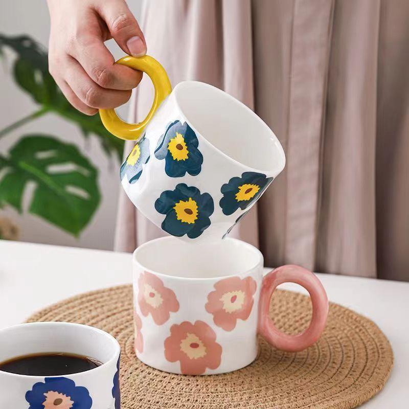 Ceramic Water Cup Mug Milk Coffee Drinking Water Household Gifts Good Looking Cup Round Handle Thickened Microwave Oven