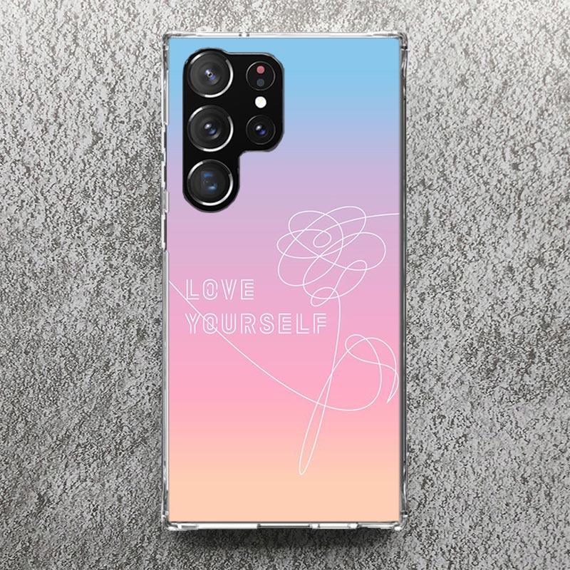 Love Yourself Flower Heart Line Kpop Phone Case For Samsung Galaxy S25 S24 S23 Ultra S22 Plus S21 S20 FE S10 + S25Ultra S24U Sof