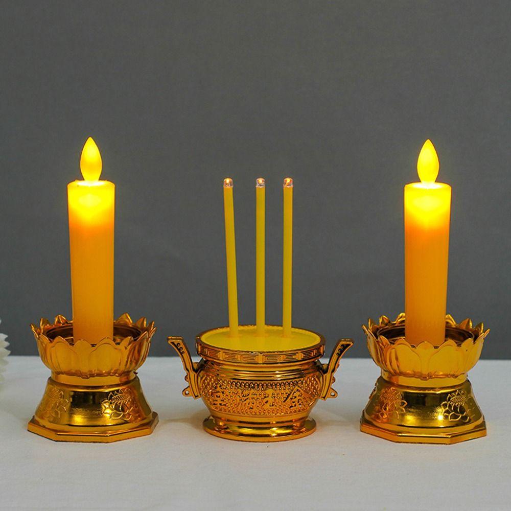 Plastic Lotus Candle Set Gold White Electronic Candlestick Set  Desktop Ornament
