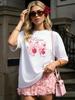 American Versatile Tshirt Comfortable Sweet Flower Girl Printed 100 Cotton Short Sleeve Oversized Minimally Personalized Top