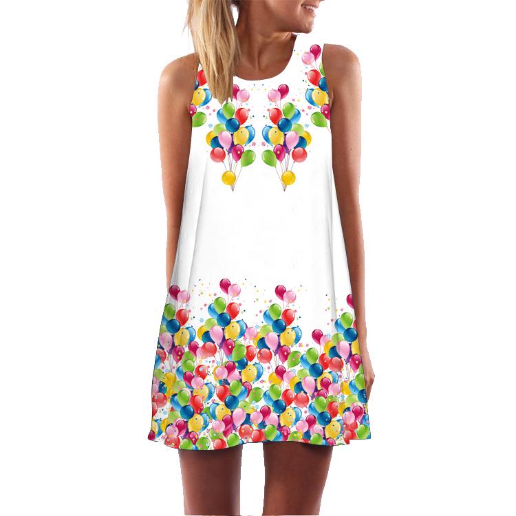 European Station European and American new digital printing crew neck hot-selling off-the-shoulder dress S