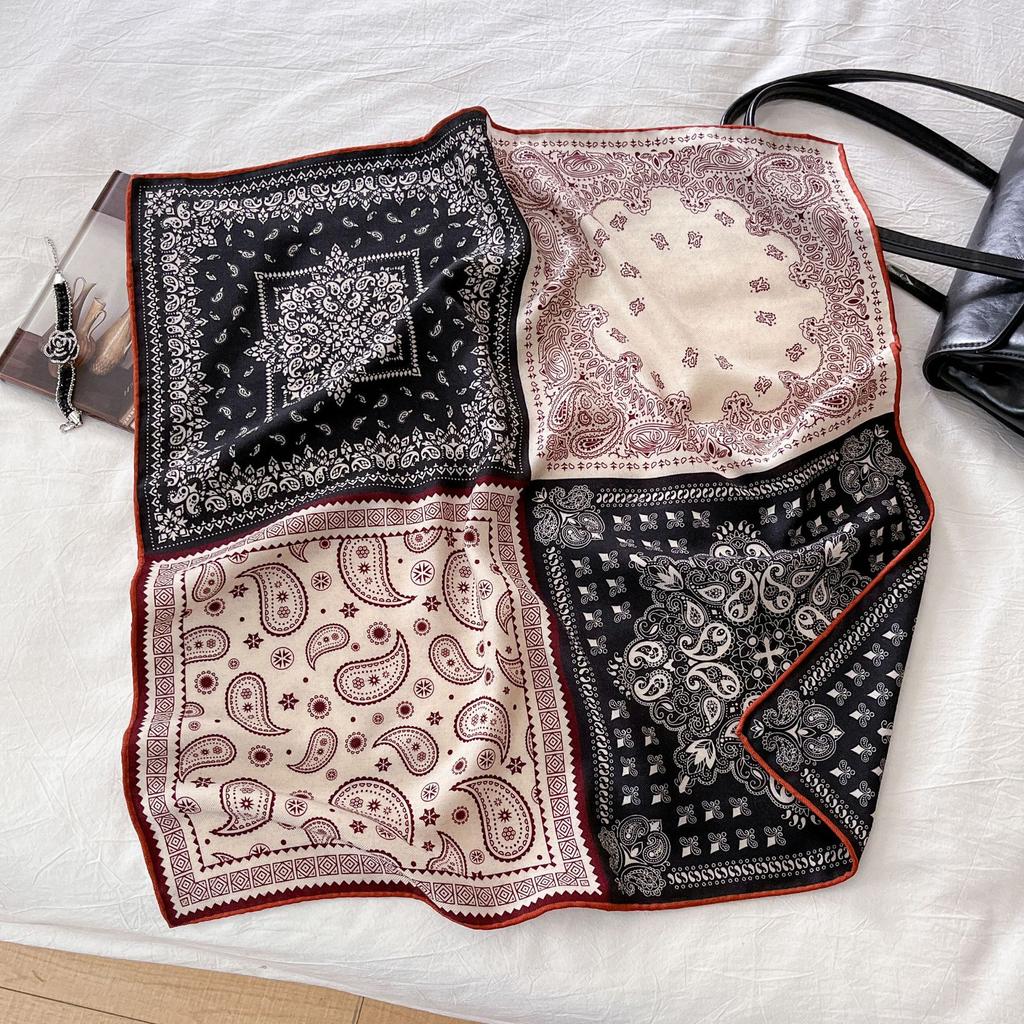 Fashion versatile silk wool silk scarf women's autumn and winter new 65cm double-sided printing high-end square scarf silk wool scarf