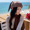 Versatile Plaid Beret Big Head Circumference Spring Painter Cap Retro Women Artist Hat  Ladies