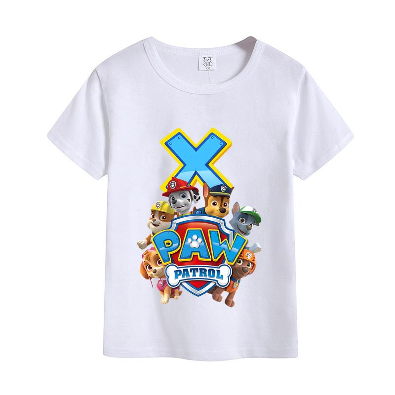 Paw Patrols Letter AZ TShirt White Cartoon Chase Skye Short Sleeve Tops Cute Rubble Zuma Summer Casual Clothes Birthday Gifts
