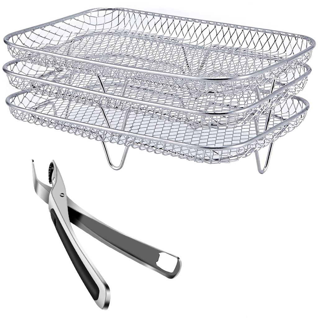 3 Layers Air Fryer Racks 304 Stainless Steel Air Fryer Basket Tray and Steaming Racks Baking Pan Cooker Accessories Cooking Tool