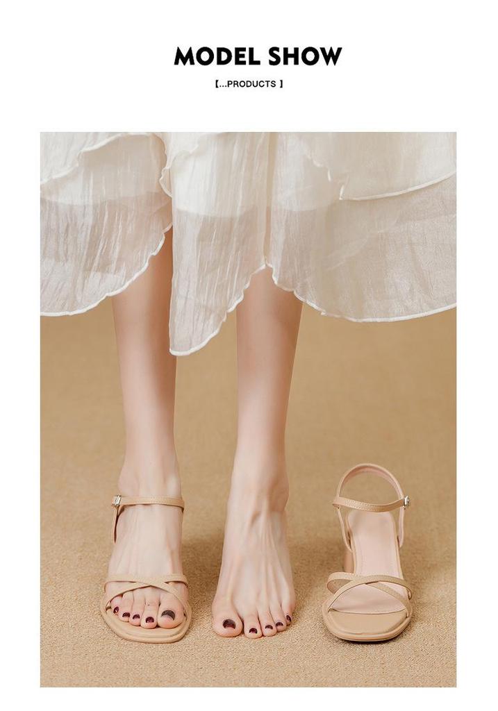 Summer Backless Chunky Heel Sandals for Women – Cross and Single Strap Open Toe with Soft Thick Sole.
