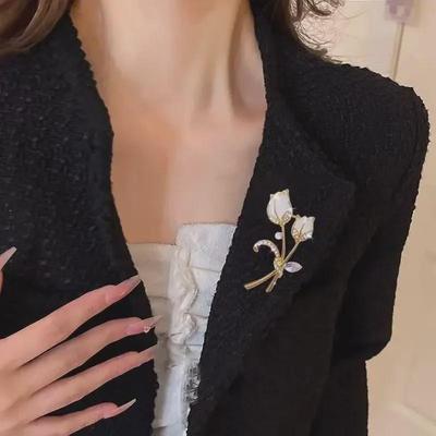 Korean Luxury Tulip Pearl Flower Brooch - Elegant High-End Women's Accessory