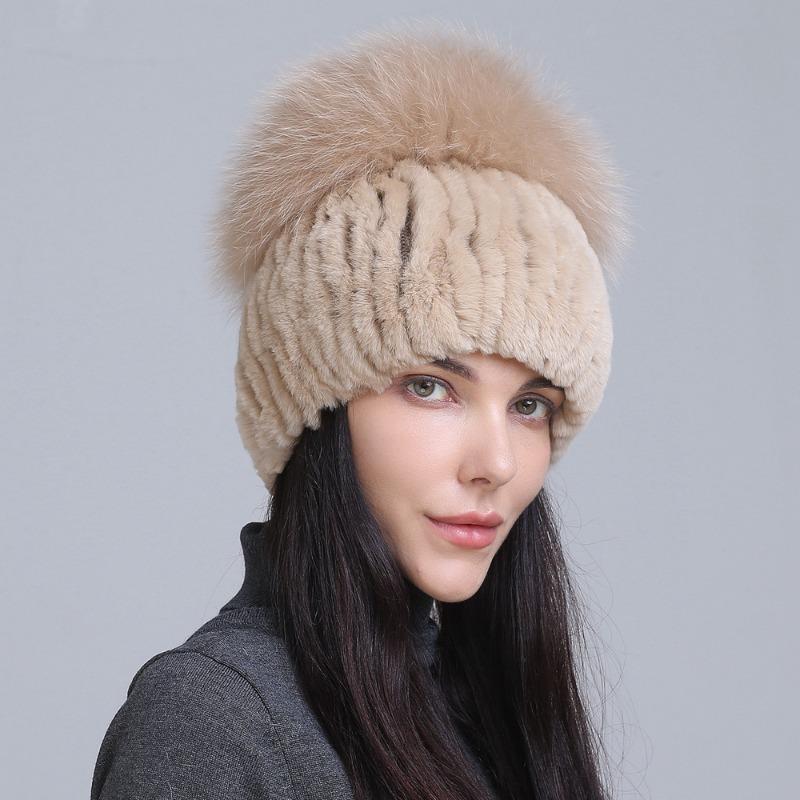New fur hat Rex rabbit hat thickened versatile fox hair mushroom hat women's winter warm hat