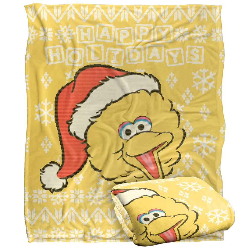 Sesame Street Silky Christmas Sweater Big Bird Supersoft Blanket