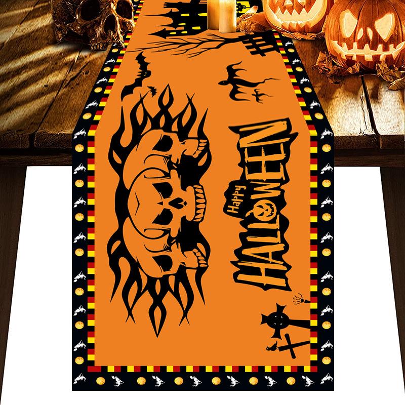 1pc Halloween Table Runner Witch Sunset Skull Bat Castle Table Runner Durable Tablecloth for Halloween Dinning Room Decoration