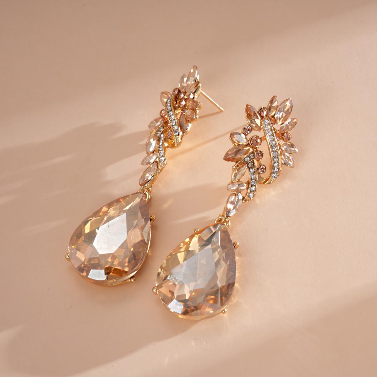 

DIGADAGU Alloy Rhinestone Water Drop Dangle Earrings New Elegant Luxury Earrings Women Party Zircon Accessories золотистий