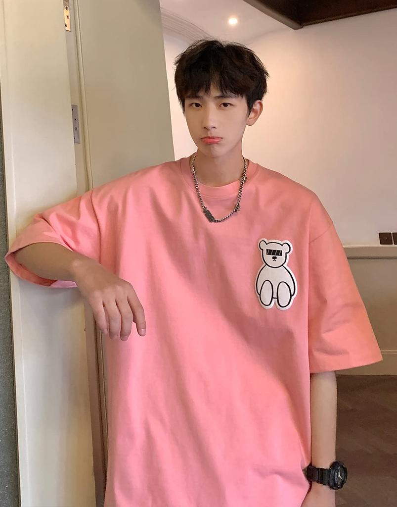 Short Summer Bear Loose Autumn Loose Bullet [Bligo] Men's T-shirt, Sleeve, Cotton, Clothes, Pattern, Plain, Cute, Fit, Casual, Tops, Popular, Spring,
