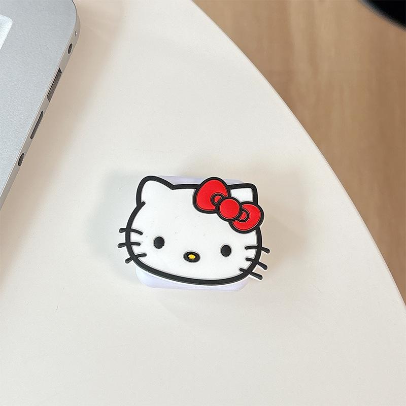 Cartoon Kt Cat Flip Mirror Mobile Phone Airbag Bracket Paste Type Portable Makeup Mirror Retractable Ring