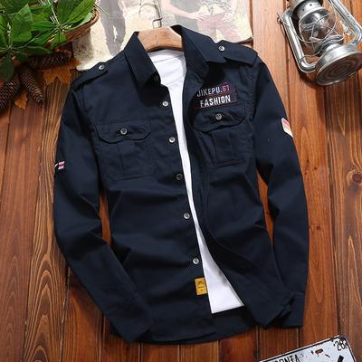 Camicie da uomo Camicia in cotone Cachi Casual retrò Slim Fit con tasca Manica lunga Giacca vintage Streetwear