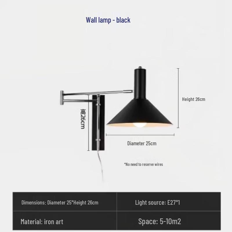 Oeny Foldable Swing Arm Bedside Wall Lamp