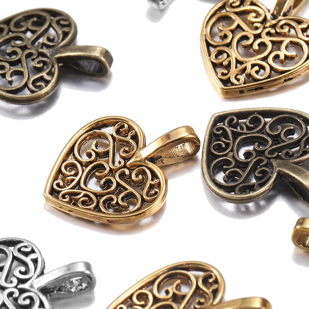 30 teile/los Tibetische Bronze Überzogene Aushöhlen Herz Antike Anhänger Erkenntnisse DIY Charme Armband Schmuck Machen Liefert