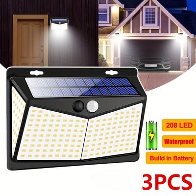208LED Outdoor Wall Lamp Motion Sensor Lamp Waterproof Wireless Security Solar Wall Light 3 Modes Garden Pathway Walkway