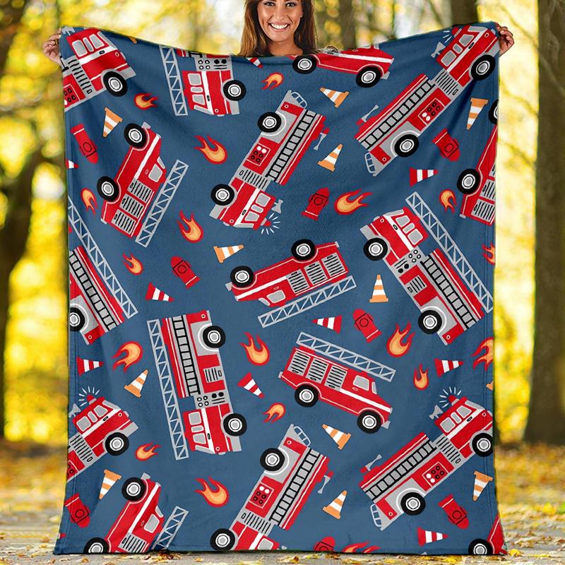 fire truck Theme Printed Blanket - Perfect for Couch, Bed, Travel & Outdoor Use | Machine Washable, Cozy & Durable.