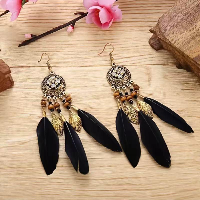 Bohemian Long Tassel Feather Earrings - Trendy Douyin-Inspired Design for Women