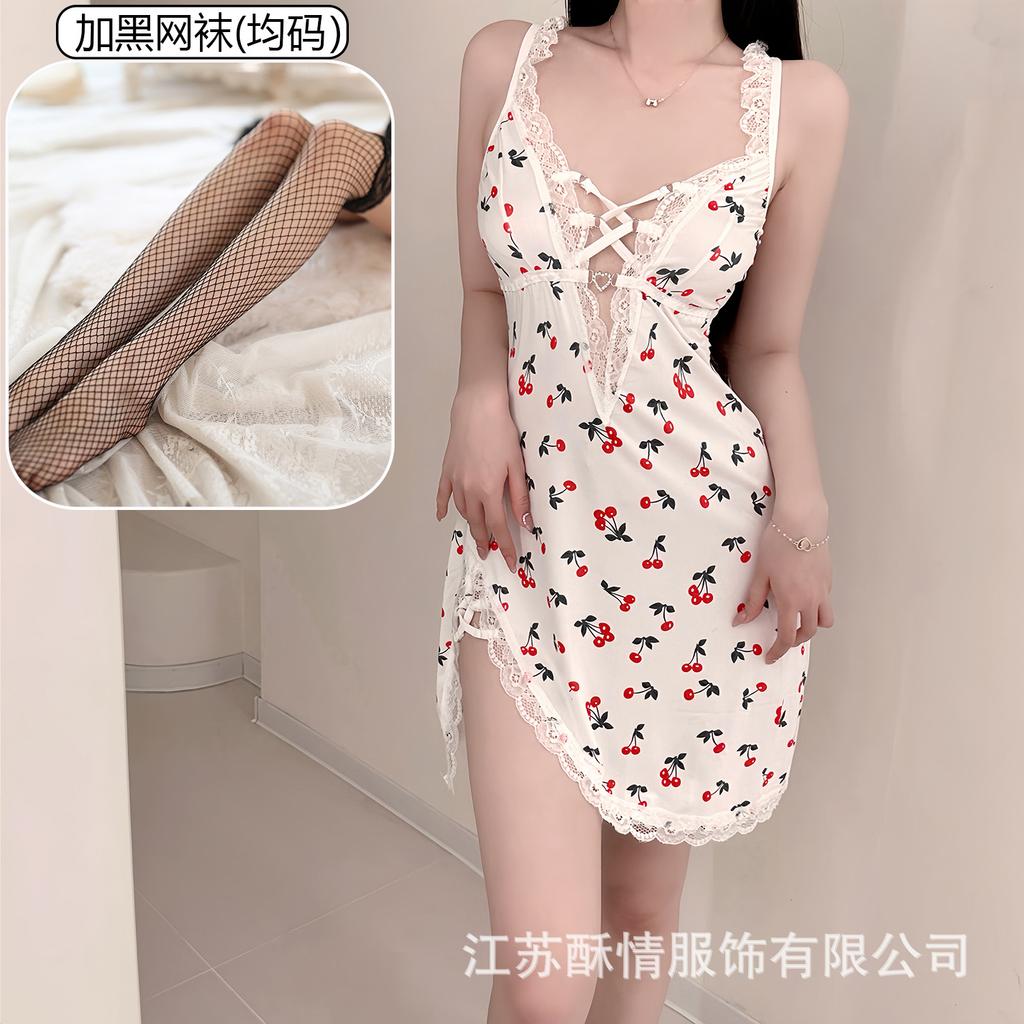 Sex lingerie pure desire cherry sexy women's bed small chest plus chest pad passion uniform seduction suit