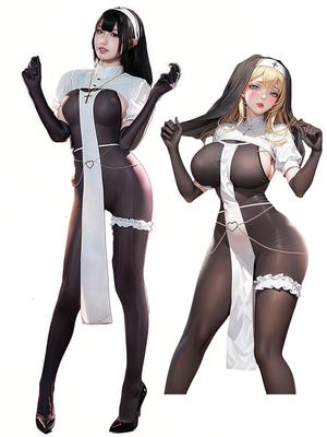 [SENMHS] Sexy Nun Cosplay Full Body Zentai Cross Costume, Lingerie, Maid, Saint, Pastor, Missionary, Church, Choir, Cute, Halloween, One Size, Black,