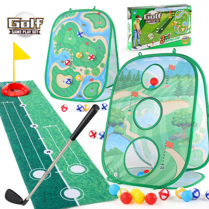 3-In-1 Golf Game Mat, Throwing & Hitting Practice Set, Portable Golf Training Kit