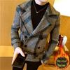 Men's Slim Double-Breasted Plaid Wool Trench Coat – Stylish Korean Suit Collar