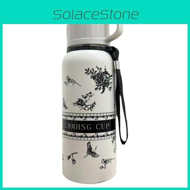 Gardenia Flower Travel Insulated Water Bottle With Double Lid For Outdoor Activities