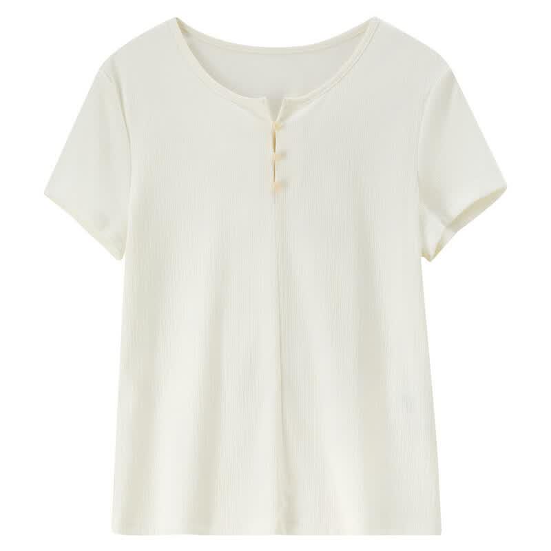 Women's Casual Ribbed Knit Short Sleeve T-Shirt