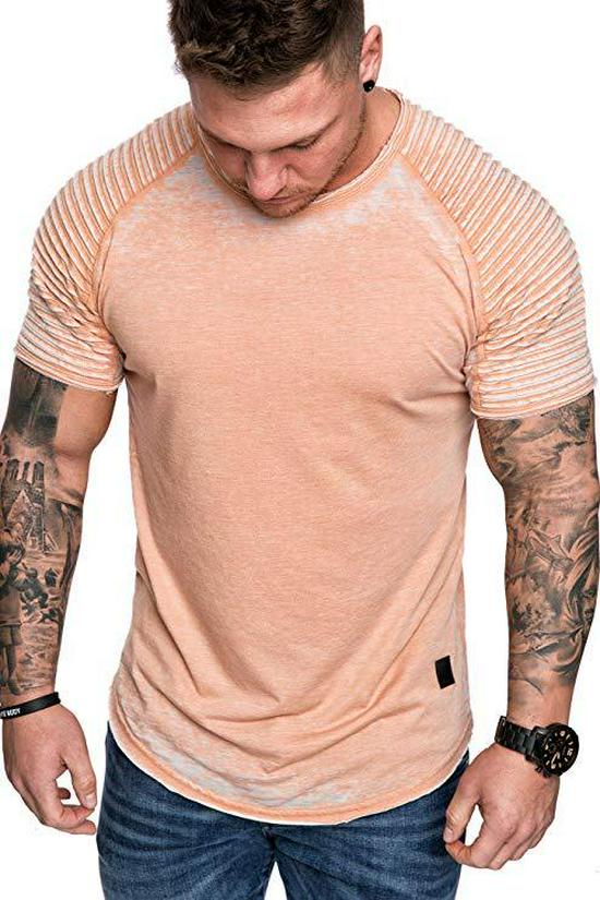 Men's Casual Wrinkled Solid Color Short Sleeve T-shirt - Summer Fashion