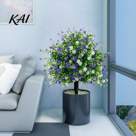 Decorative Faux Camellia Plant Artificial Potted Tree with Ground Stakes, UV Resistant Outdoor Topiary All Season Plants Fake Plants, Lifelike Shrubs