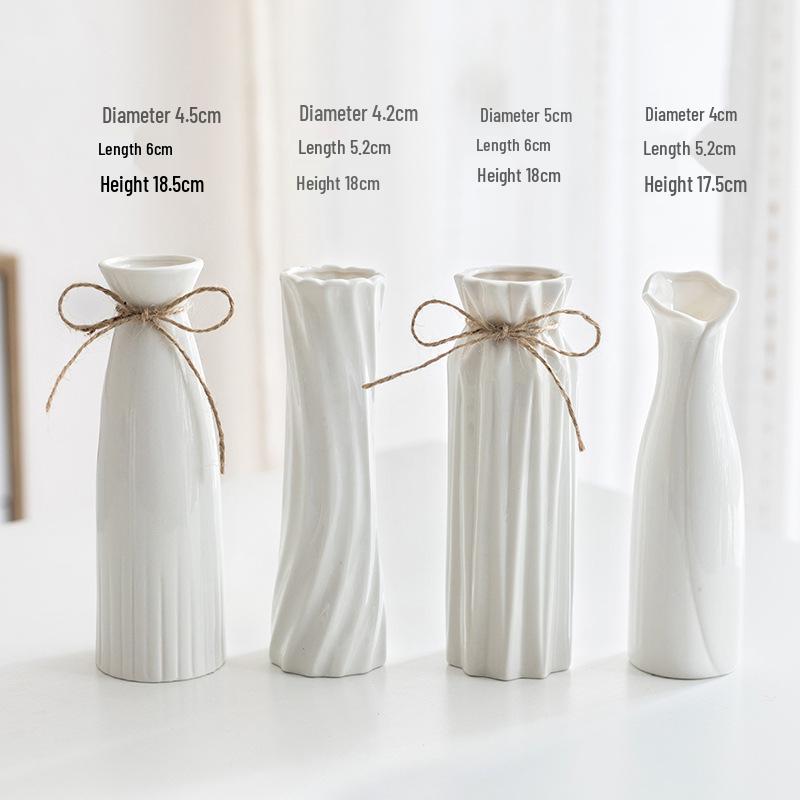 Nordic Minimalist White Ceramic Vase for Hydroponic and Dried Flower Arrangements in Modern Living or Dining Spaces