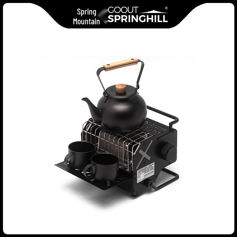 Portable Black Butane Heater for Outdoor Camping, Tent, and Home Cooking