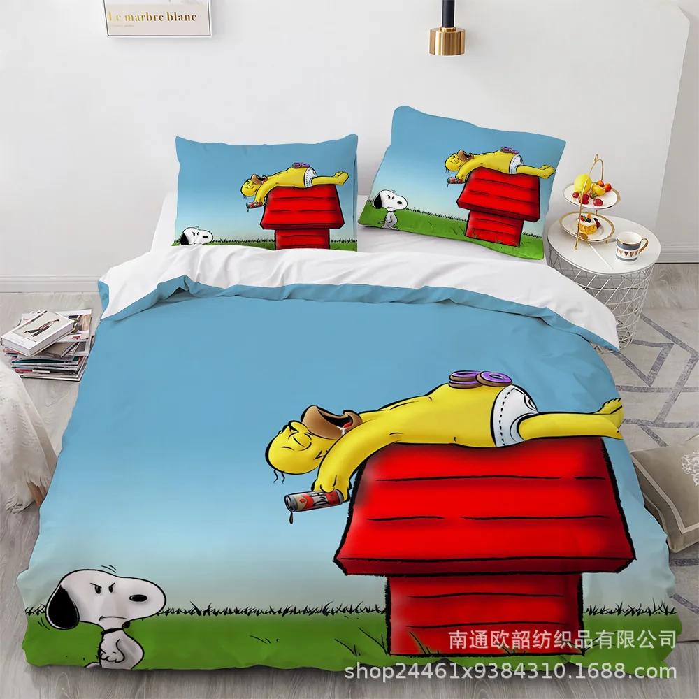 Snoopy Cute Print Bedding Sets Comforter Quilt Bed Cover Duvet Cover Pillow Case 2-3 Pieces Sets Kids Adult Size Home Decor