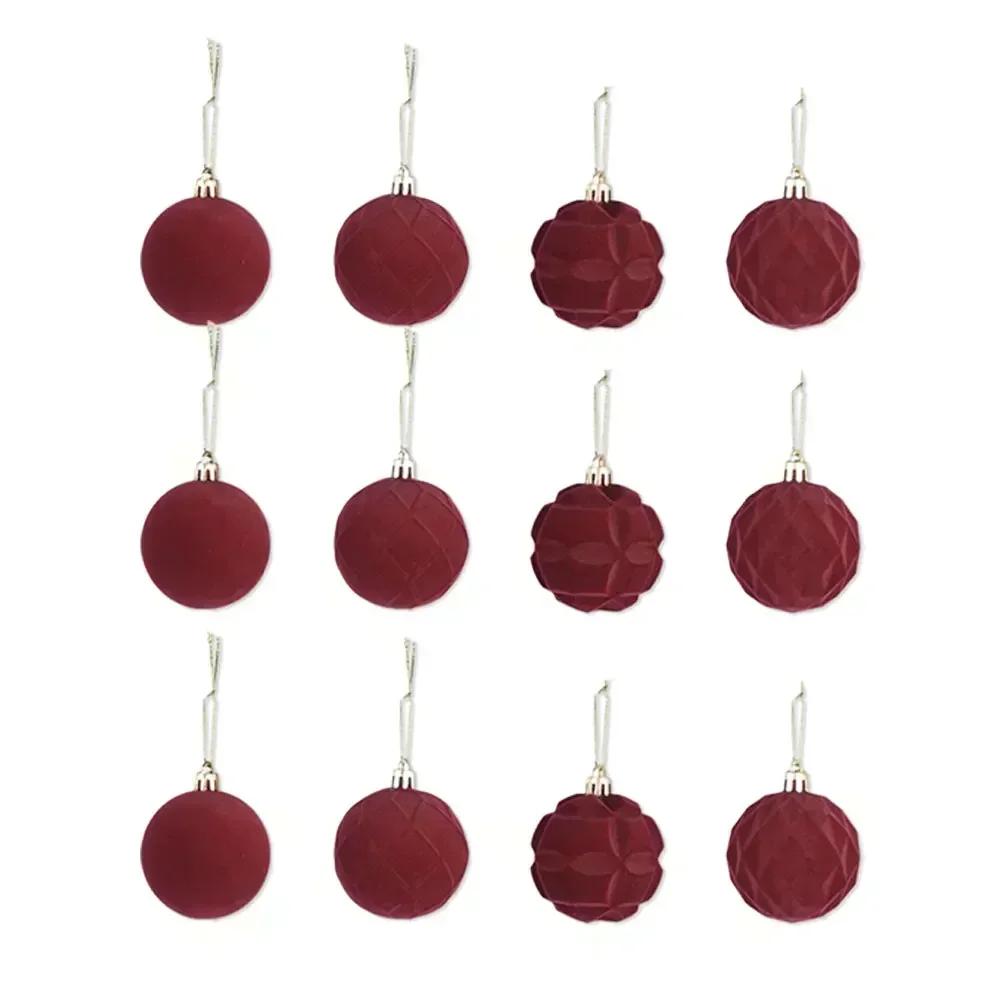 Velvet Christmas Balls 12 Pack for Holiday Decoration Flocked Baubles Appropriate for Tree Window and Table Settings