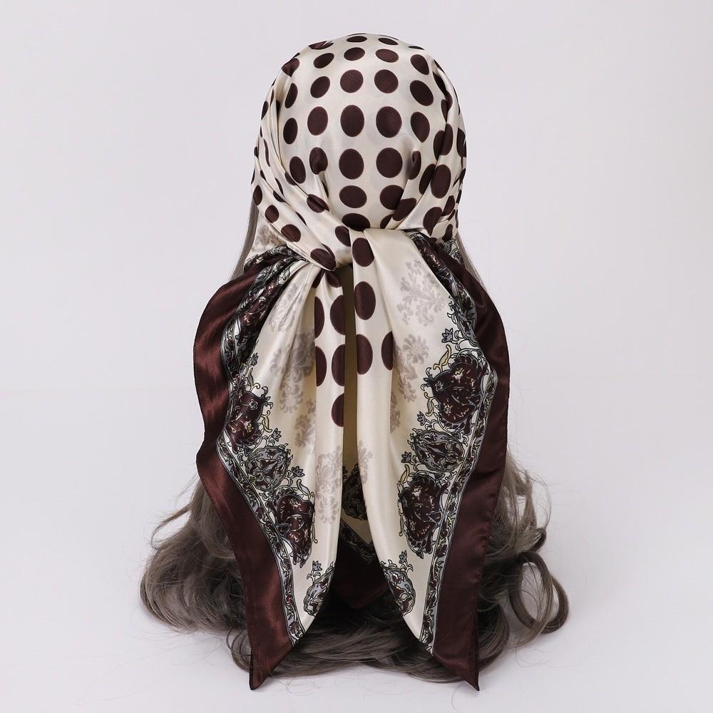 Silk Imitation Head Scarf 90x90cm Silk Scarves Trendy Hair Scarf Headband  for Women