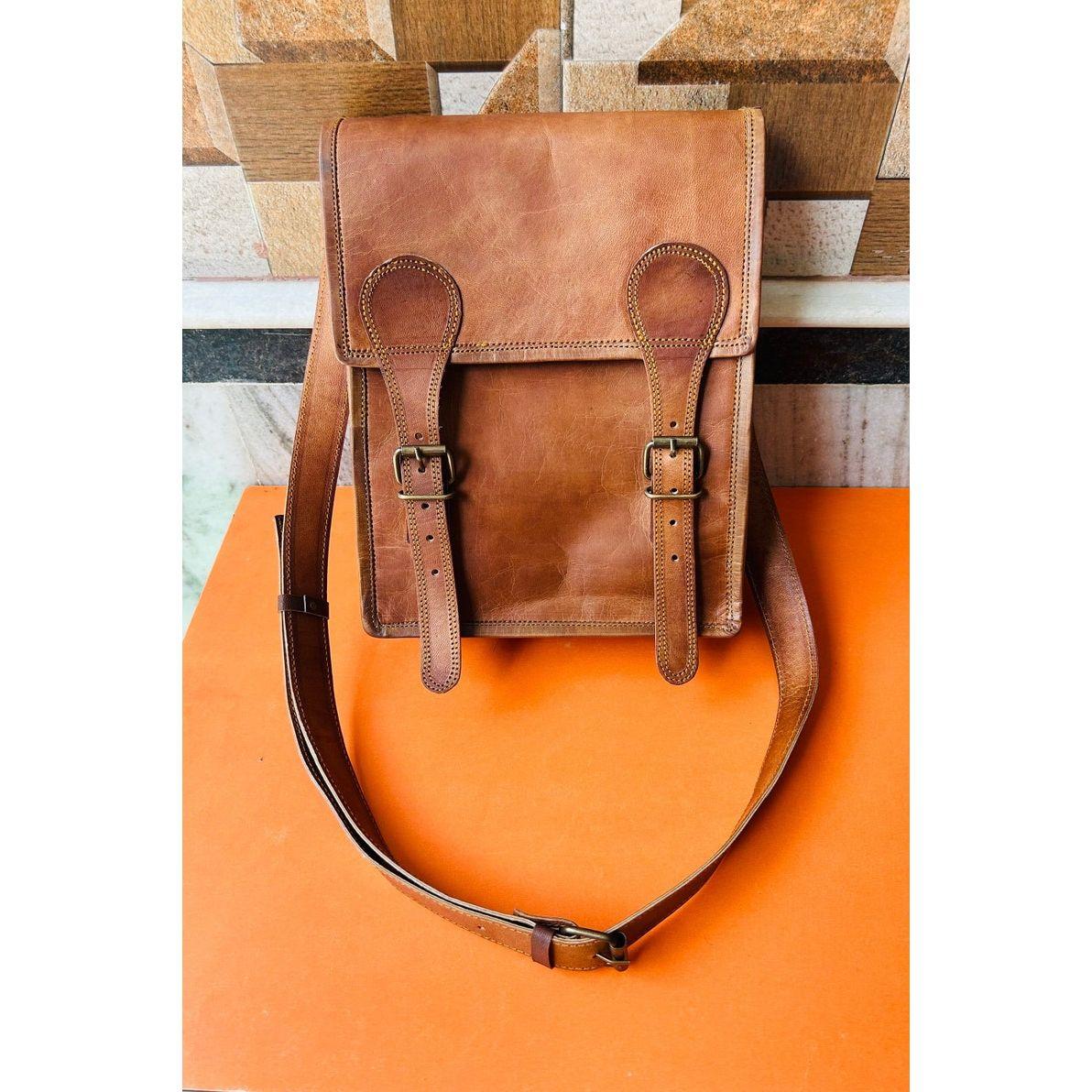 Кожаная сумка-сэтчел с прострочкой для I-pad 9 x 11 x 3 in коричневый — фото 9