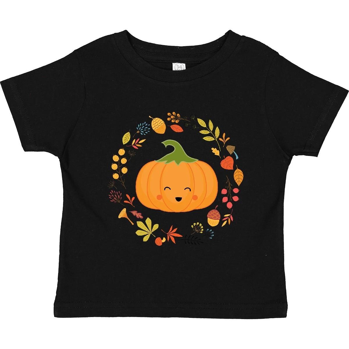 Inktastic Thanksgiving Wreath Autumn Fall Pumpkin Toddler T-Shirt Floral Acorn 100
