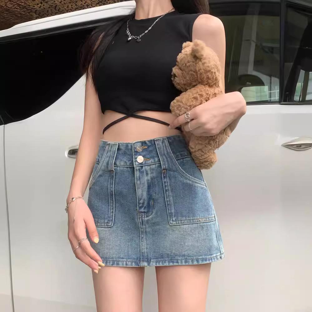 2024 Washed Retro Denim A-Line Mini Skirt: Spring & Summer Fashion