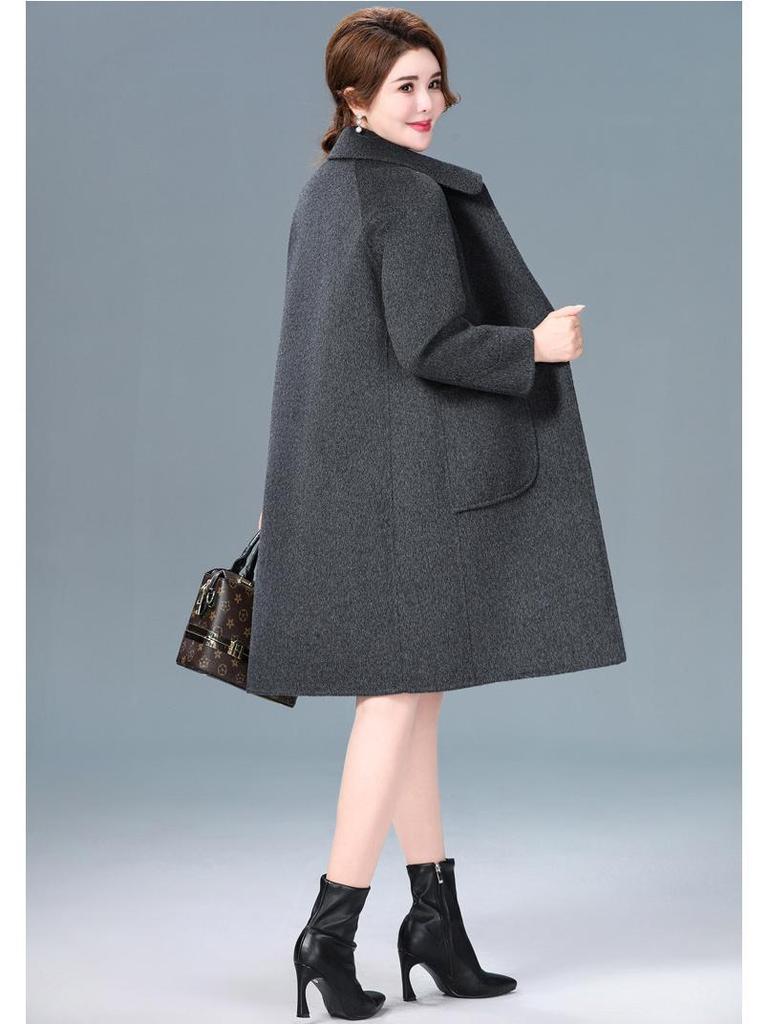 2025 New Autumn/Winter Double-Sided Cashmere Coat for Middle-Aged & Elderly Women - Mid-Length, High-End Wool Overcoat