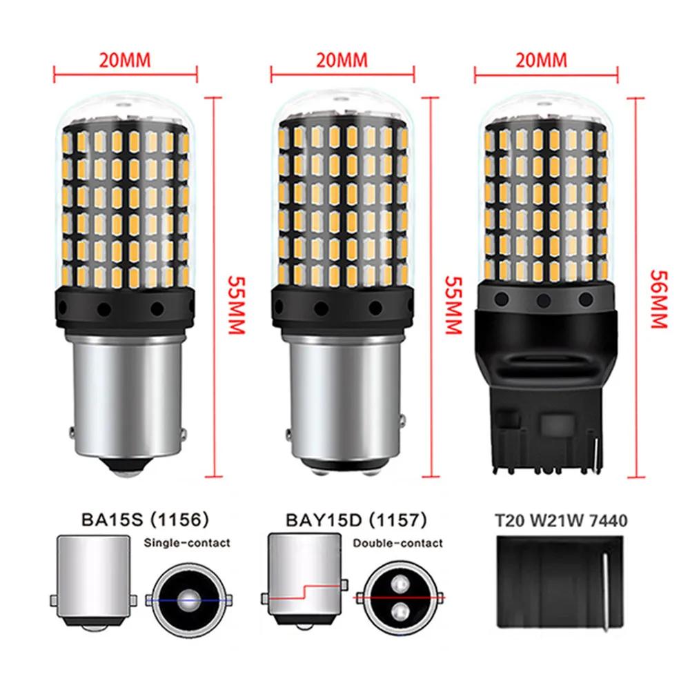 2PCS 1156 BA15S P21W BAU15S PY21W 7440 W21W P21/5W 1157 BAY15D 7443 3157 LED Bulbs Car Tail Reverse Lamp Turn Signal Light 12V
