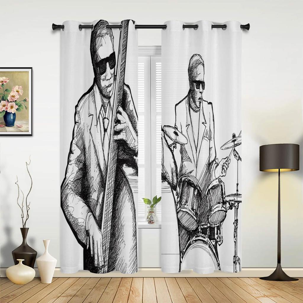 Tende Splash Art Colorate con Chitarra e Musica Rock per Camera da Letto, Soggiorno, Tende per Cucina, Stanza dei Bambini, Tenda per Finestra, Decorazione per la Casa