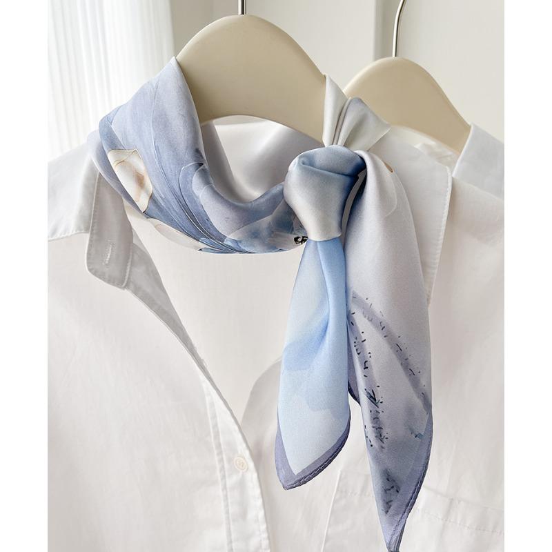 Women S 100 Silk Square Scarf Summer Lotus Pattern Commuting Neckerchief Gift For Mom