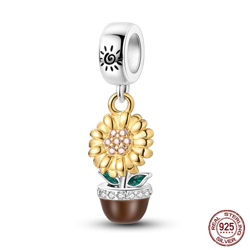 Copper Fashion Golden Sunflowers Heart Charms Beads Fit Qikaola Original Bracelets Luxury Party Diy Jewelry